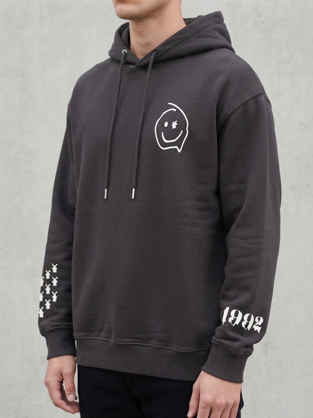 Men's Brown Graphic Hoodie Sweatshirt with White Accents